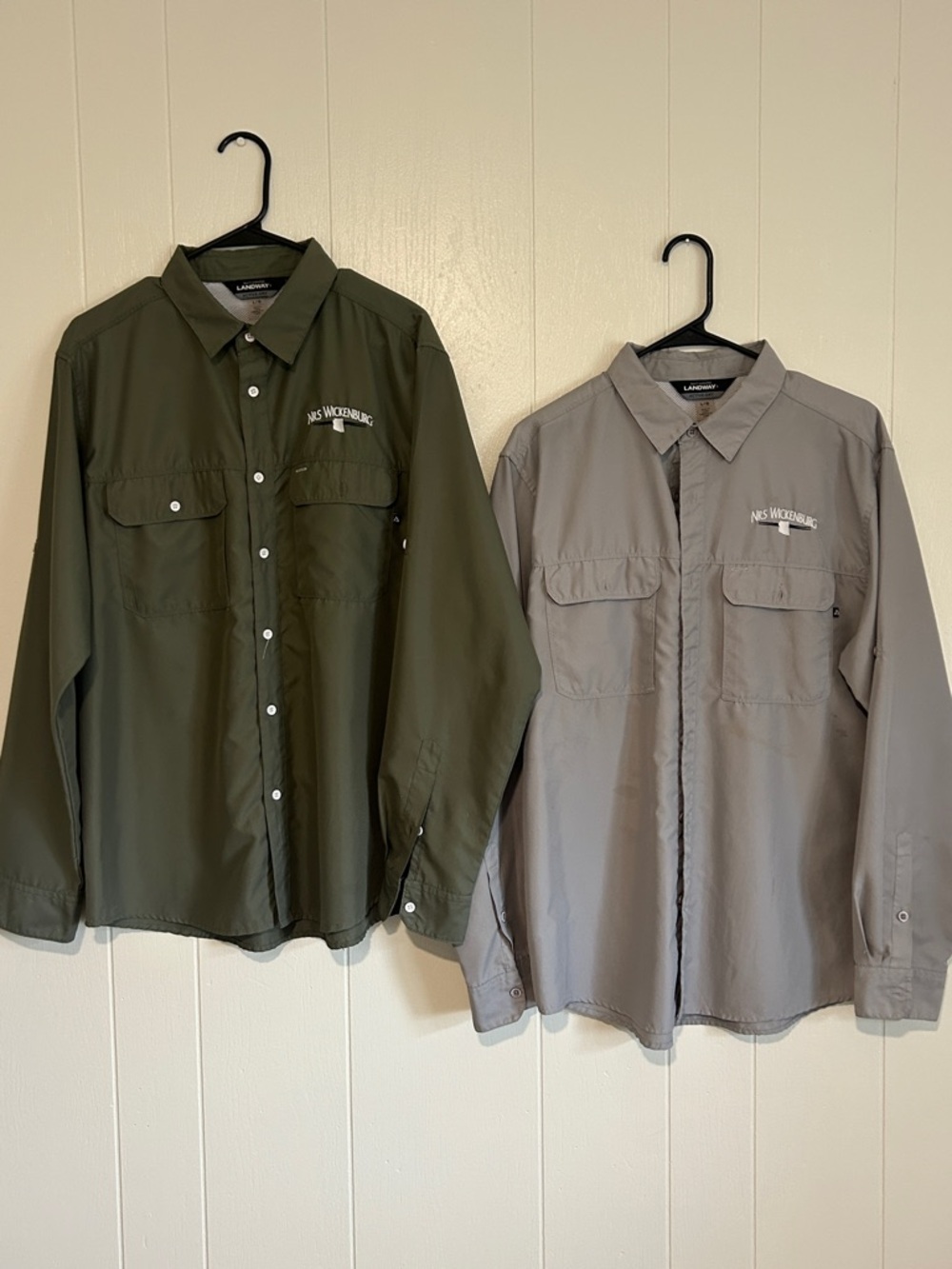 Men's Active Dry Button-Down Shirts in Olive Green & Gray